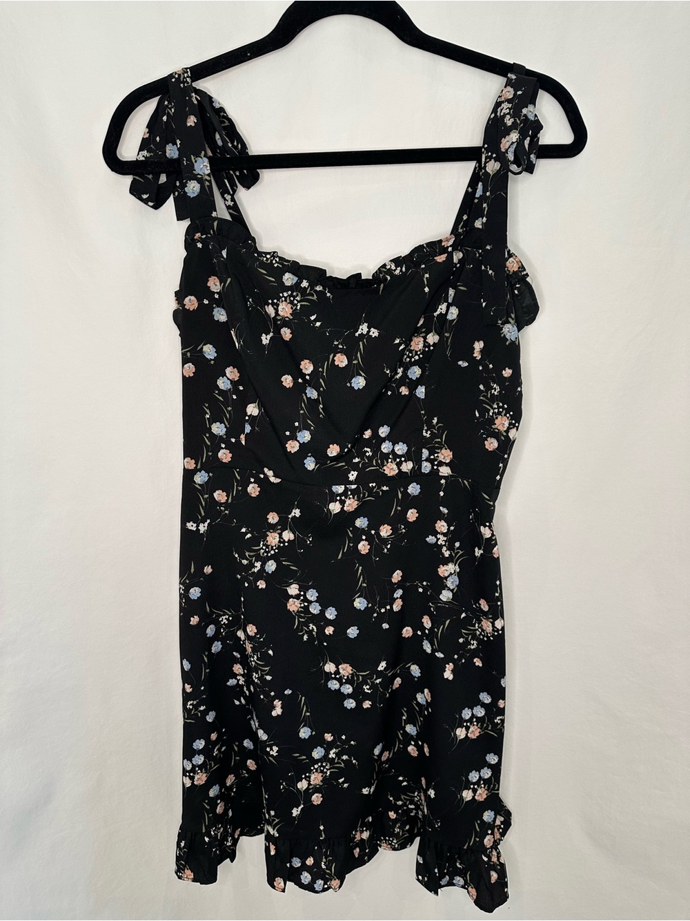 Black Floral Tie-Strap Mini Dress